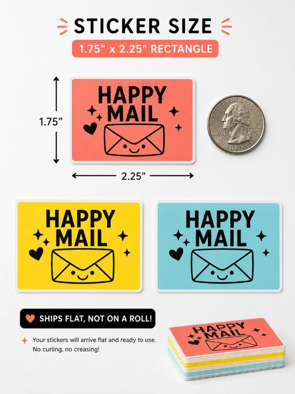 300 Multicolor Happy Mail Packaging Stickers Rectangle Botique, Reseller Supply - Picture 2 of 3